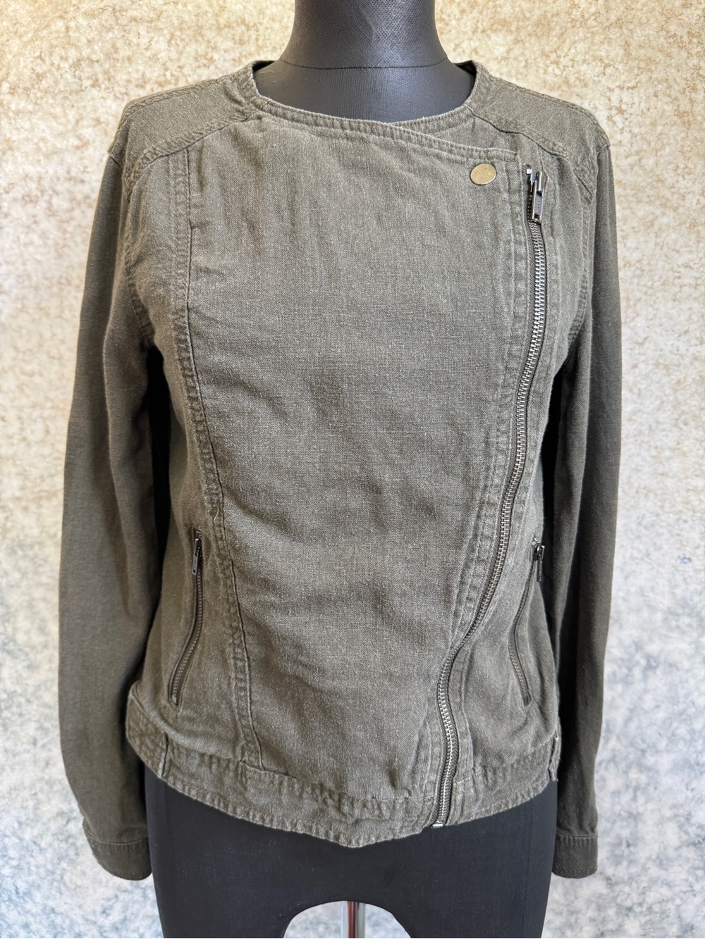 Gap Moto Jacket Tate Olive Linen Viscose - XS